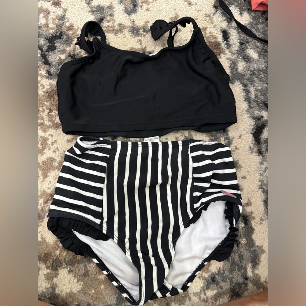Girls Rufflebutts black and white two piece